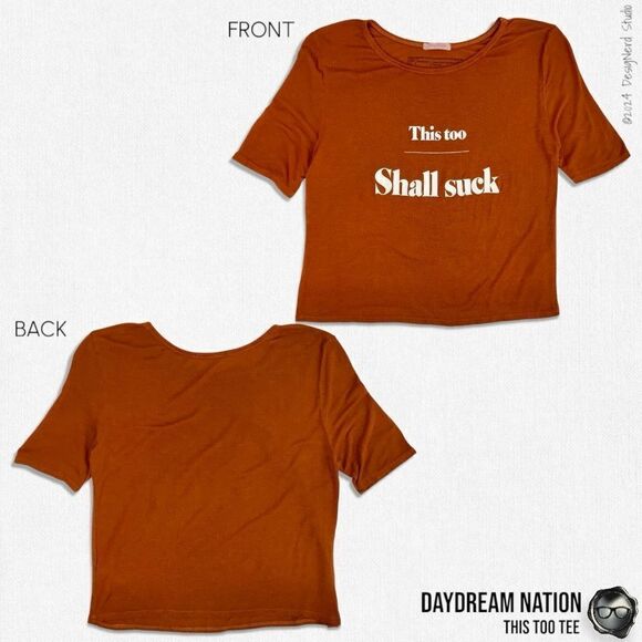 DAYDREAM NATION X DOLLS KILL THIS TOO GRAPHIC TEE SHIRT IN RUSTY BRONZE SIZE S - Picture 12 of 13